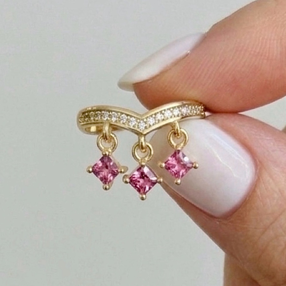 Princess Crown Ear Cuff | 14K Gold Plated CZ & Pink Crystal | IT Girl Jewelry